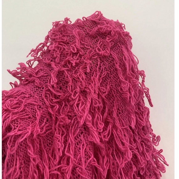 Hot Pink Fuzzy Open Knit Cardigan - Picture 8 of 9